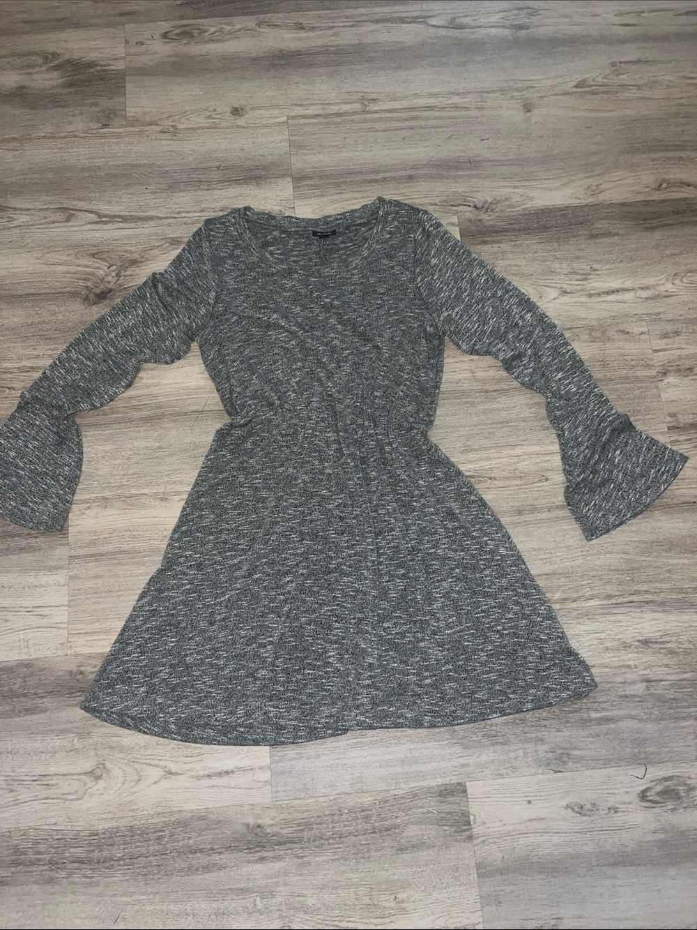 a.n.a Heathered Gray Long-Sleeve Knit Dress with Bell Cuffs